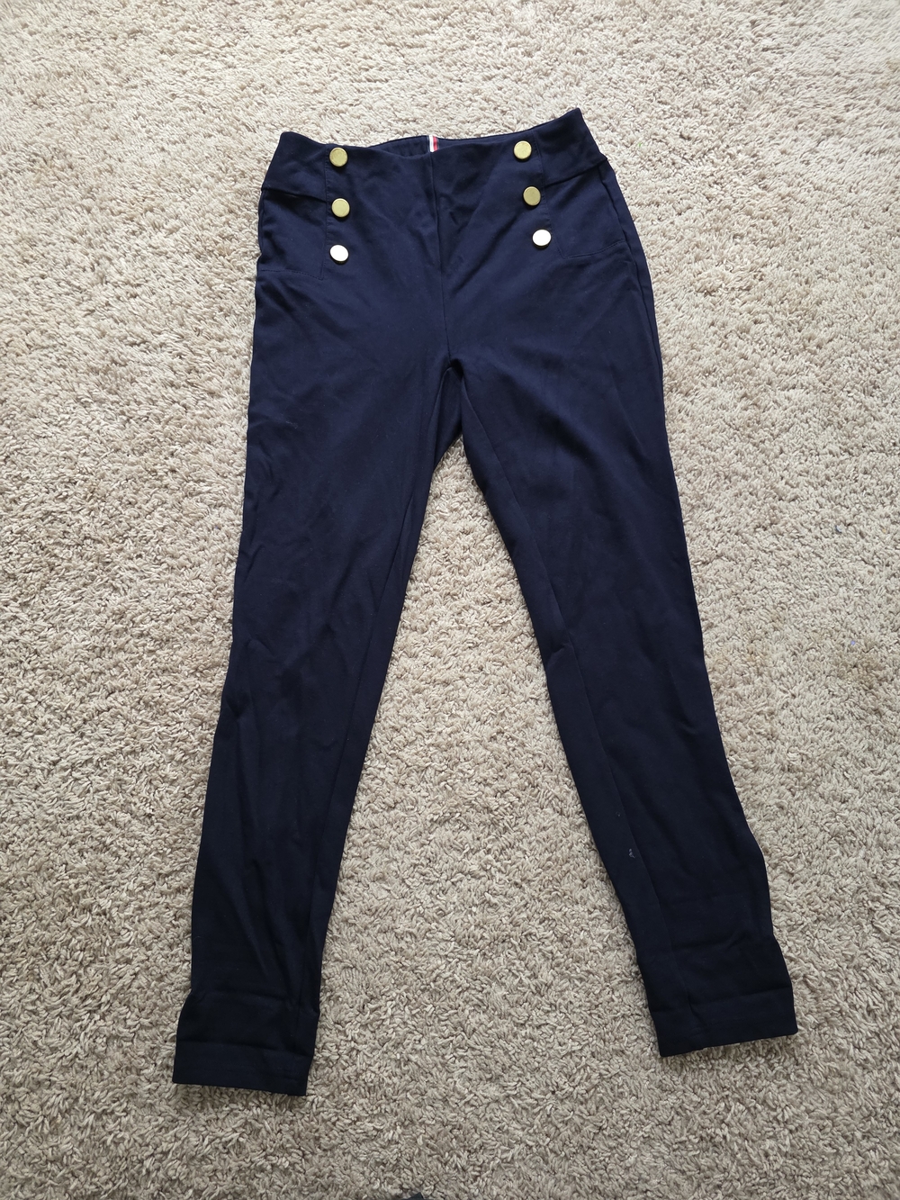 Tommy Hilfiger Navy Blue Nautical Gold Button Sailor Pants Leggings XS